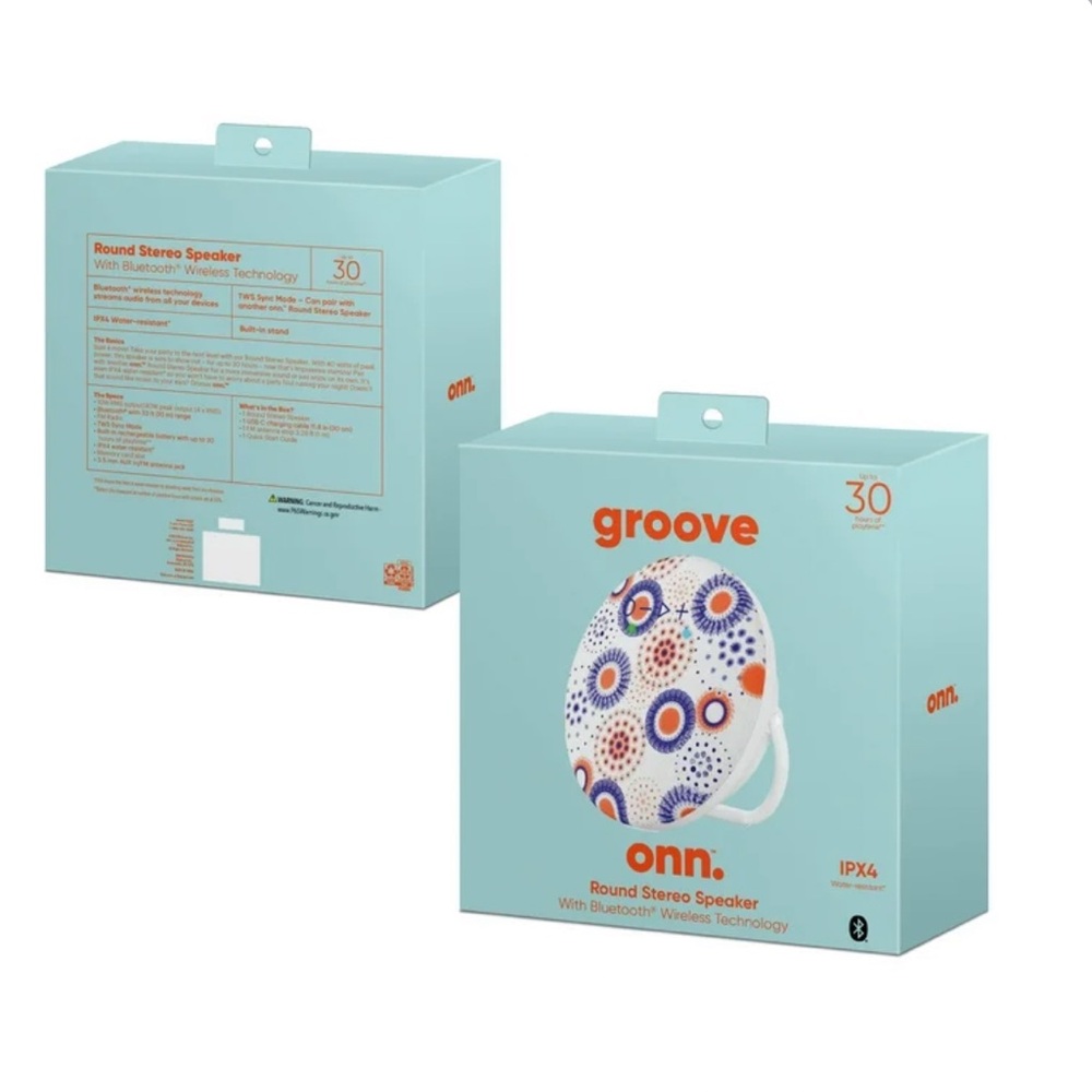 Onn. Groove Round Stereo Bluetooth Speaker Water-resistant